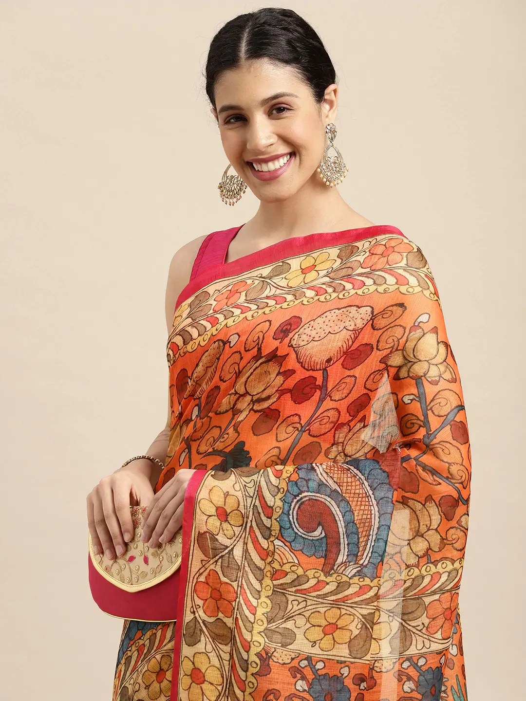 Digital Print Kalamkari Linen Saree