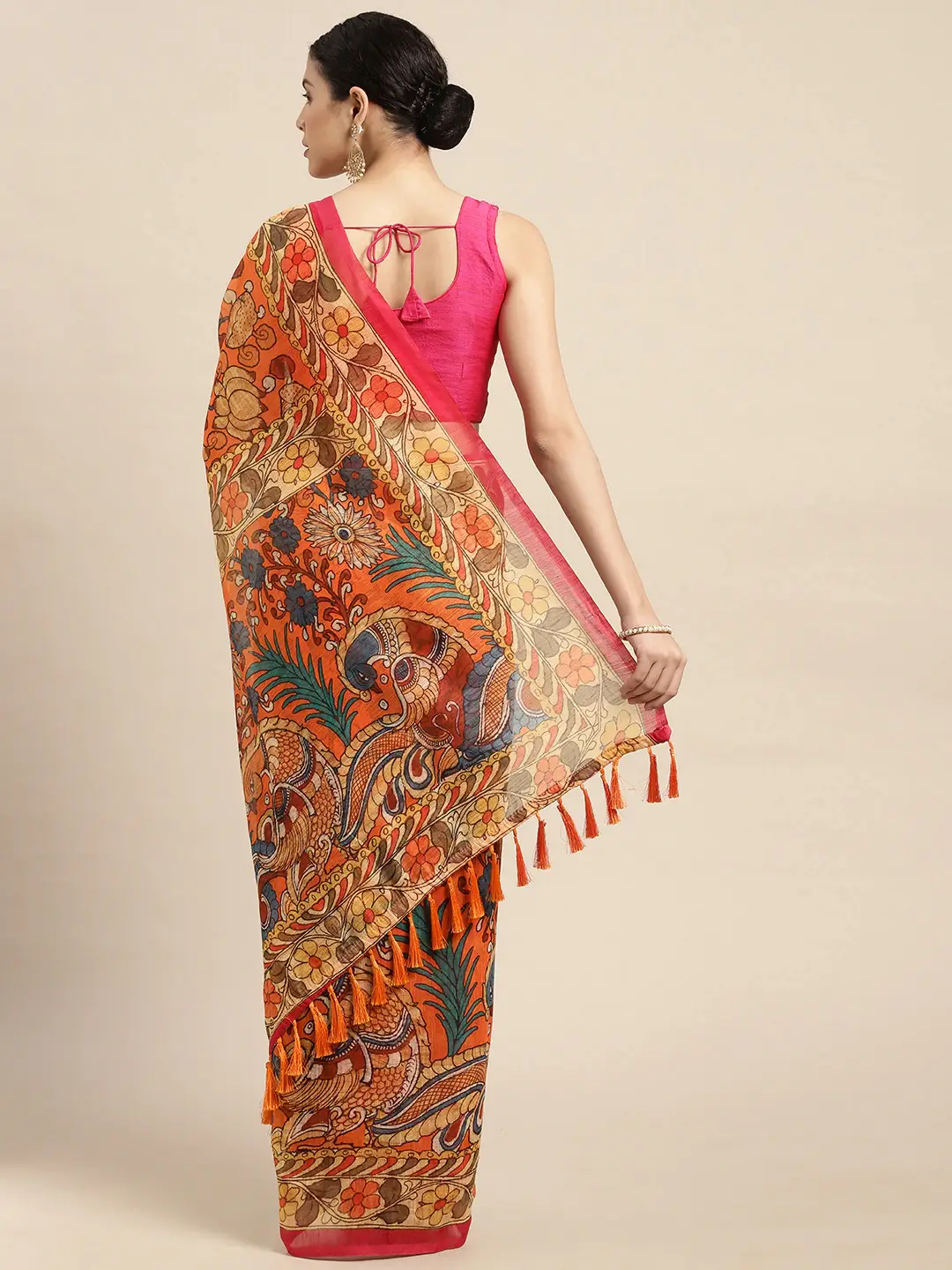 Digital Print Kalamkari Linen Saree