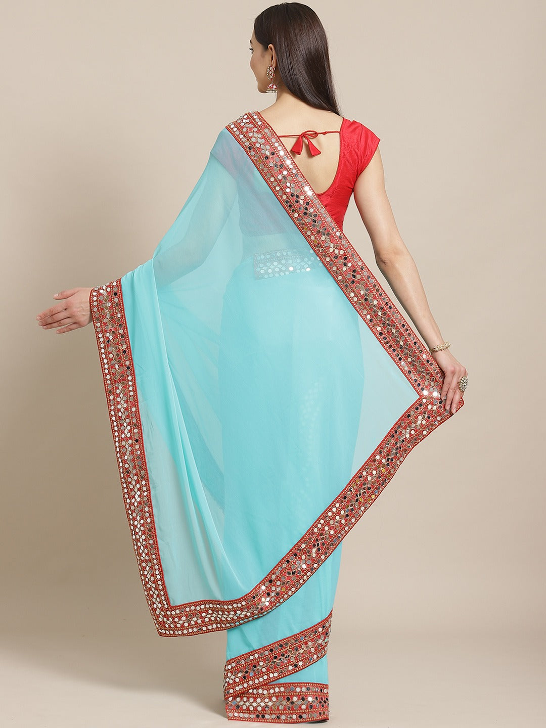 Soft Georgette With Mirror Work Border