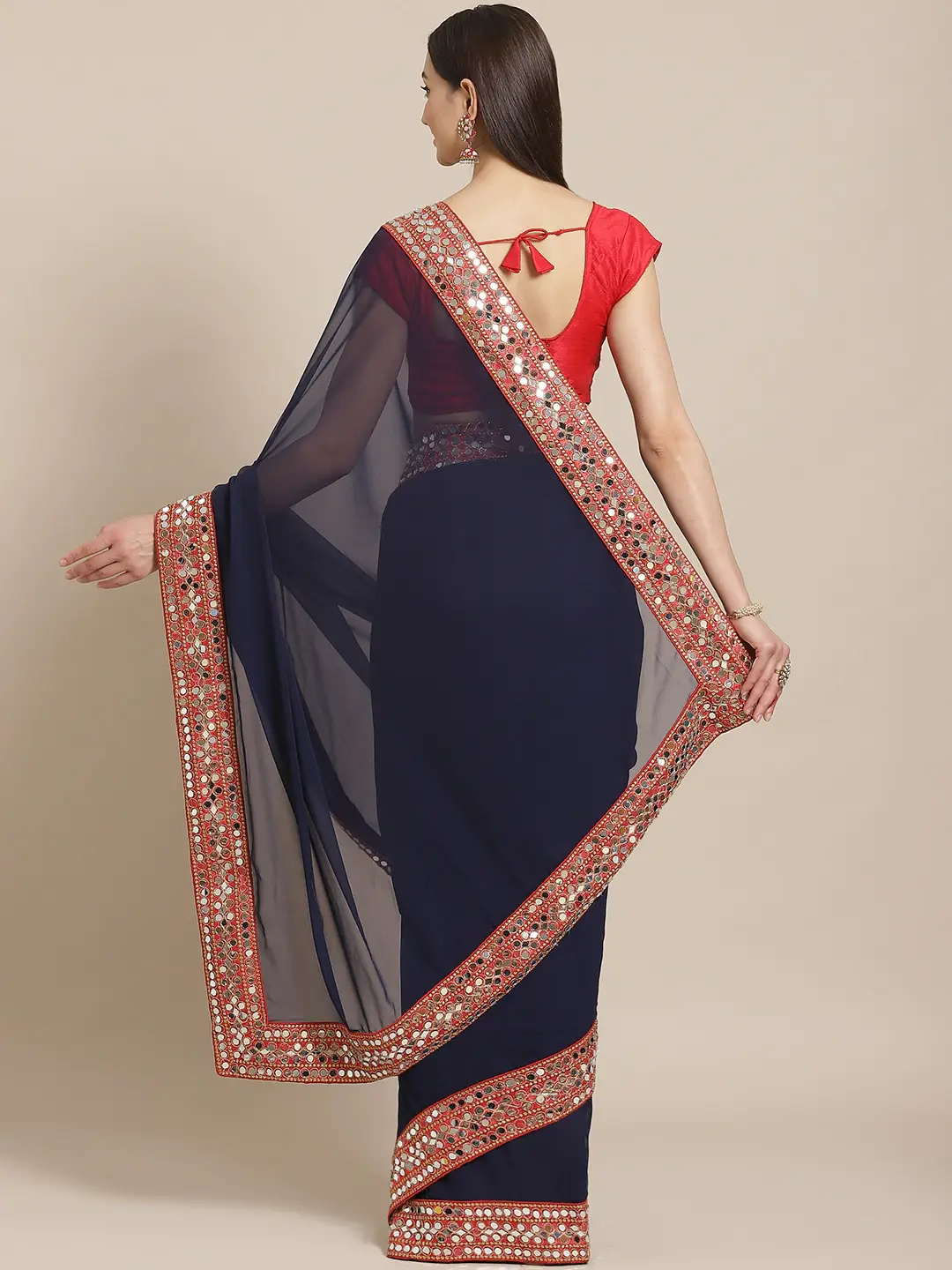 Soft Georgette With Mirror Work Border