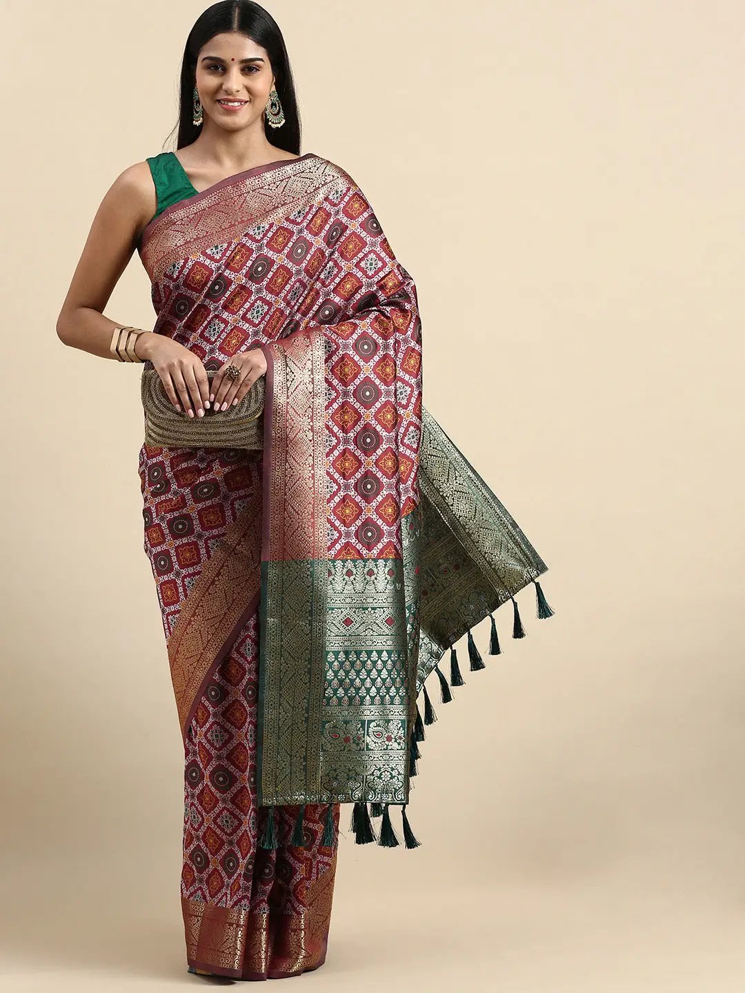 Patola Soft Silk Banarasi Saree With Zari border 