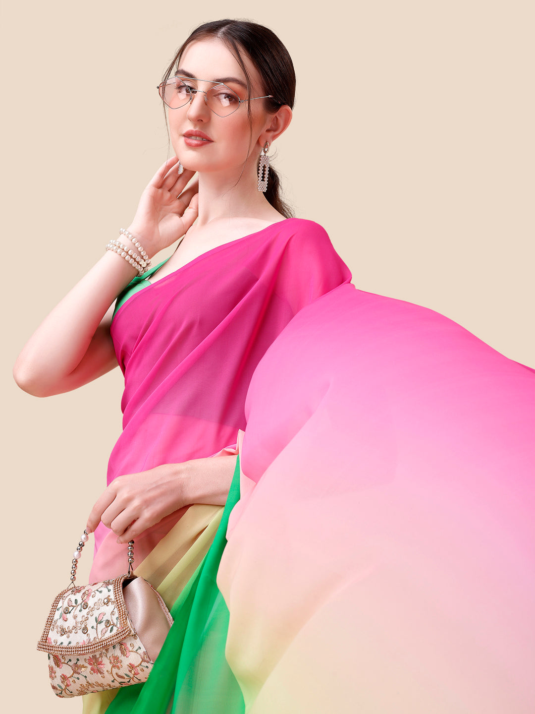 Soft Georgette Bollywood Ombre design  Saree