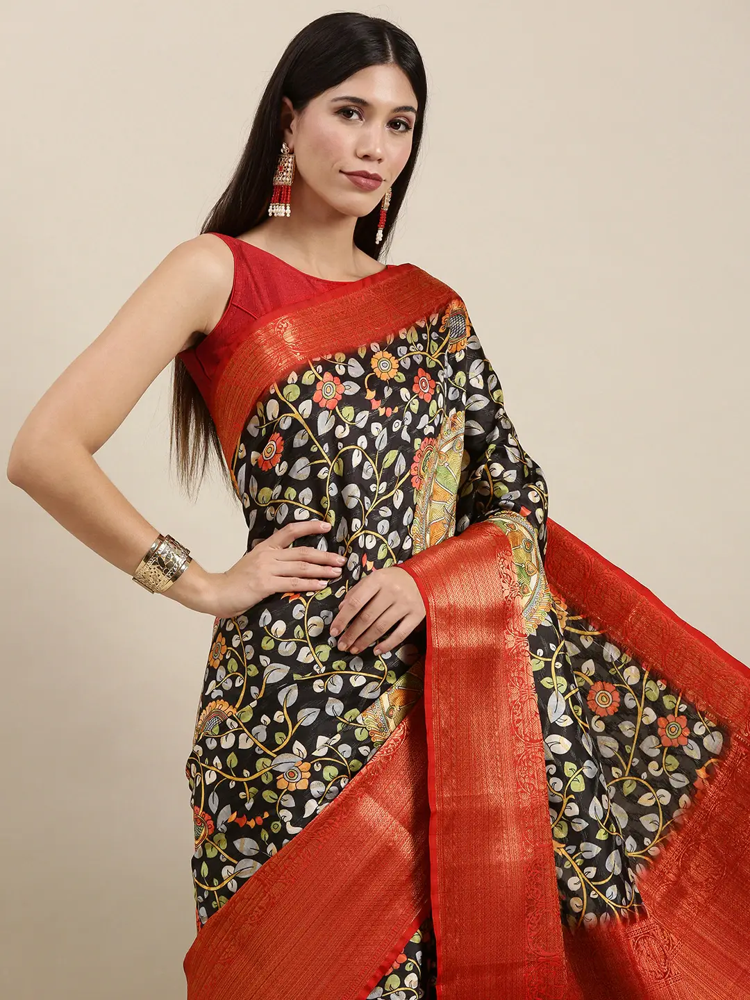  Designer Digital Kalamkari Banarasi Silk Saree