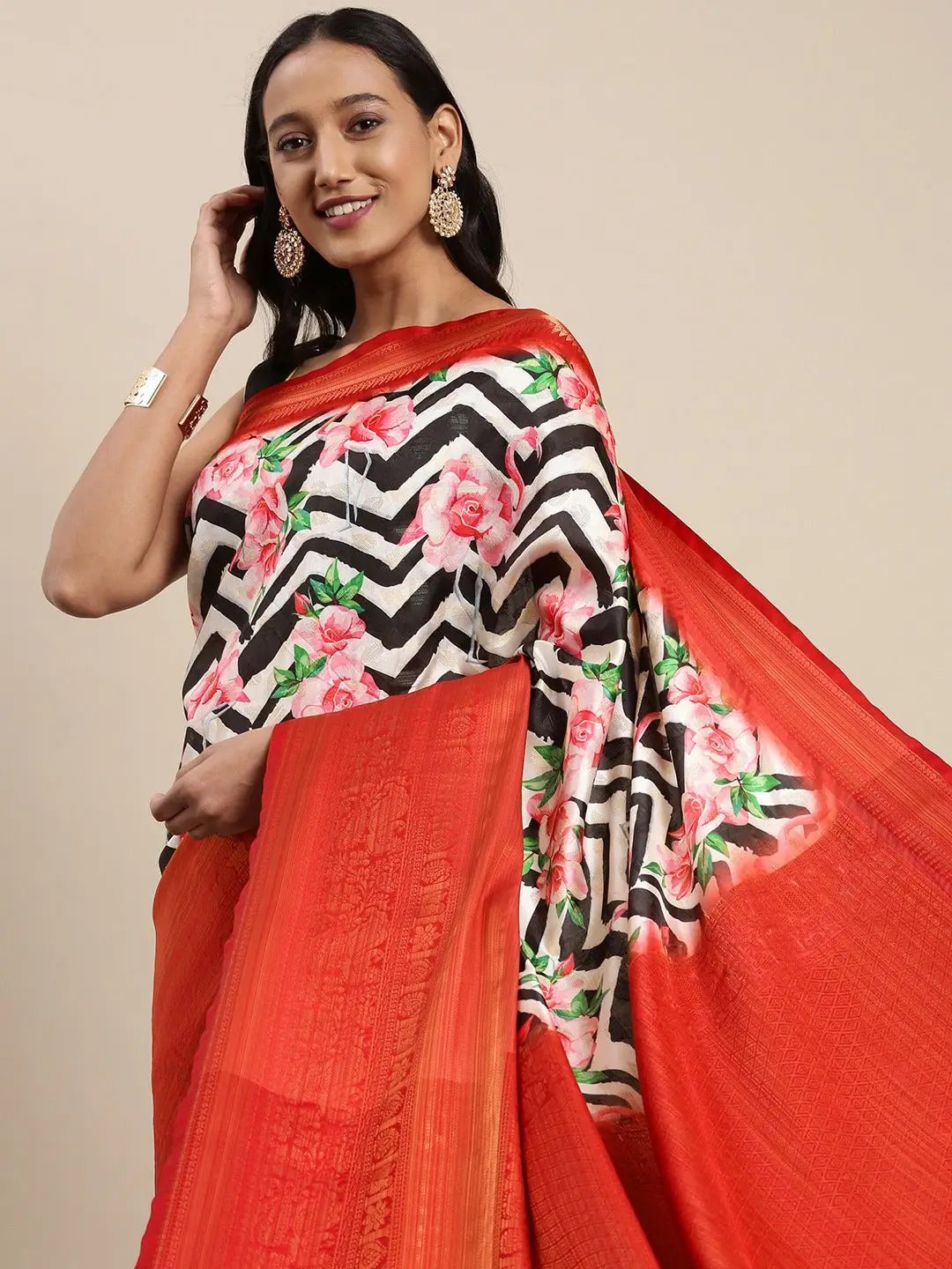 Digital Kalamkari Print Pattu Banarasi Silk Saree