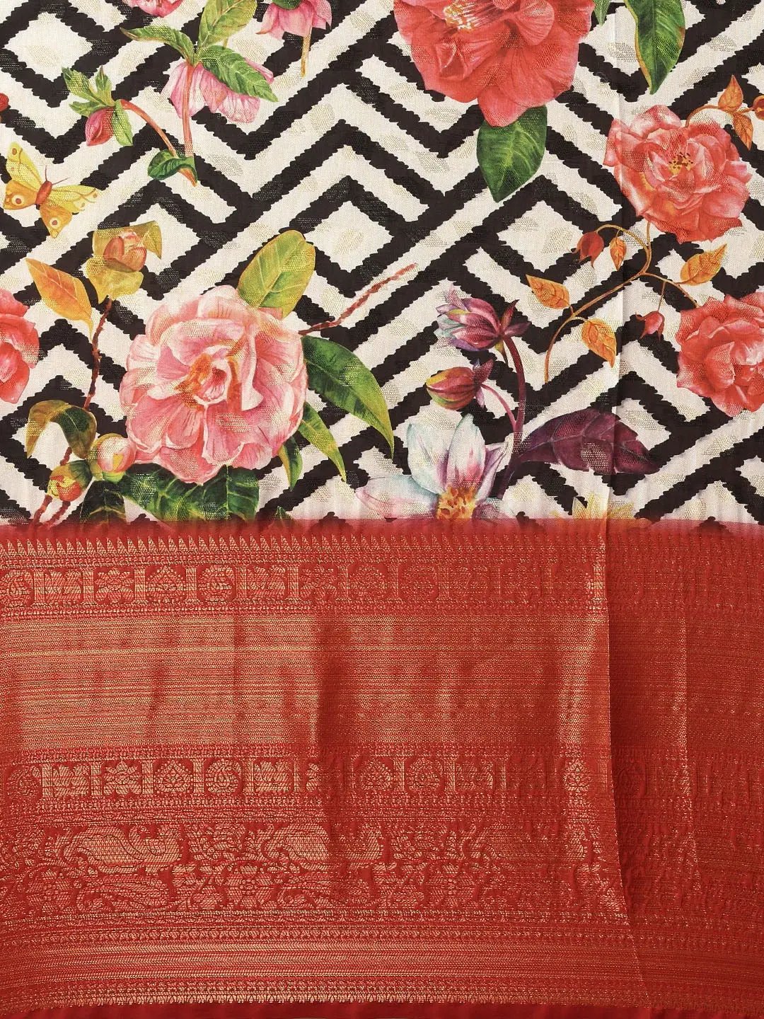 Digital Kalamkari Print Pattu Banarasi Silk Saree