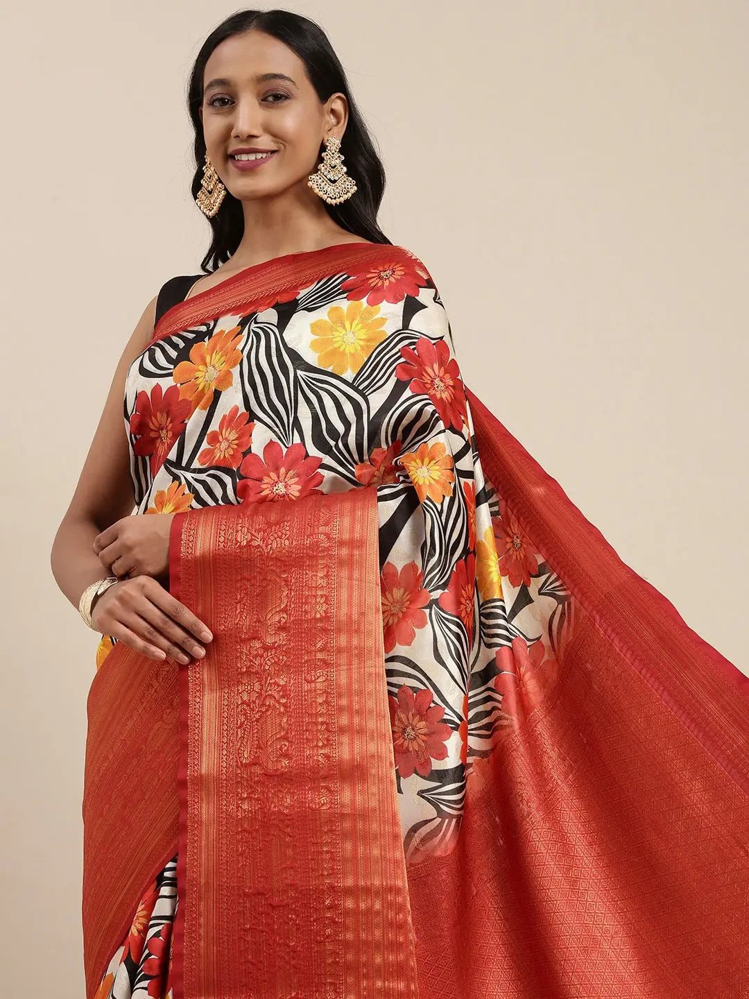 Digital Kalamkari Print Pattu Banarasi Silk Saree