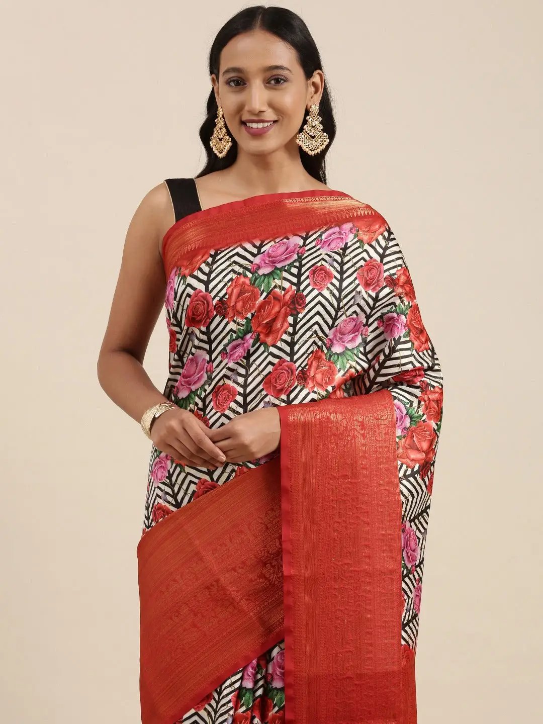  Digital Kalamkari Print Pattu Banarasi Silk Saree