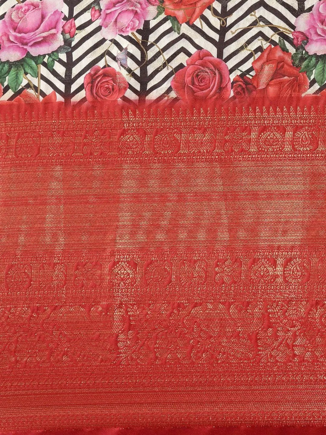  Digital Kalamkari Print Pattu Banarasi Silk Saree