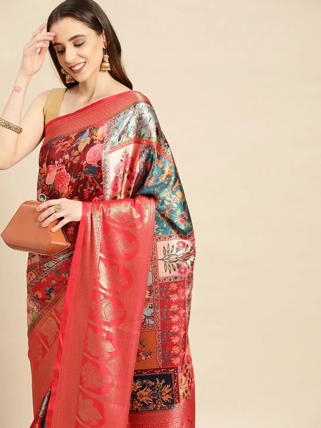 Soft Satin Kanchi Border Kalamkari Saree