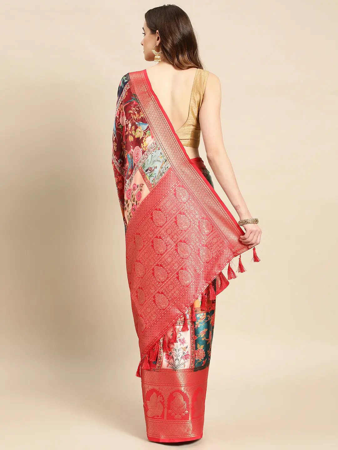 Kalamkari Saree with Contrast Kanchi Pattu Silk Border | TST | The Silk  Trend