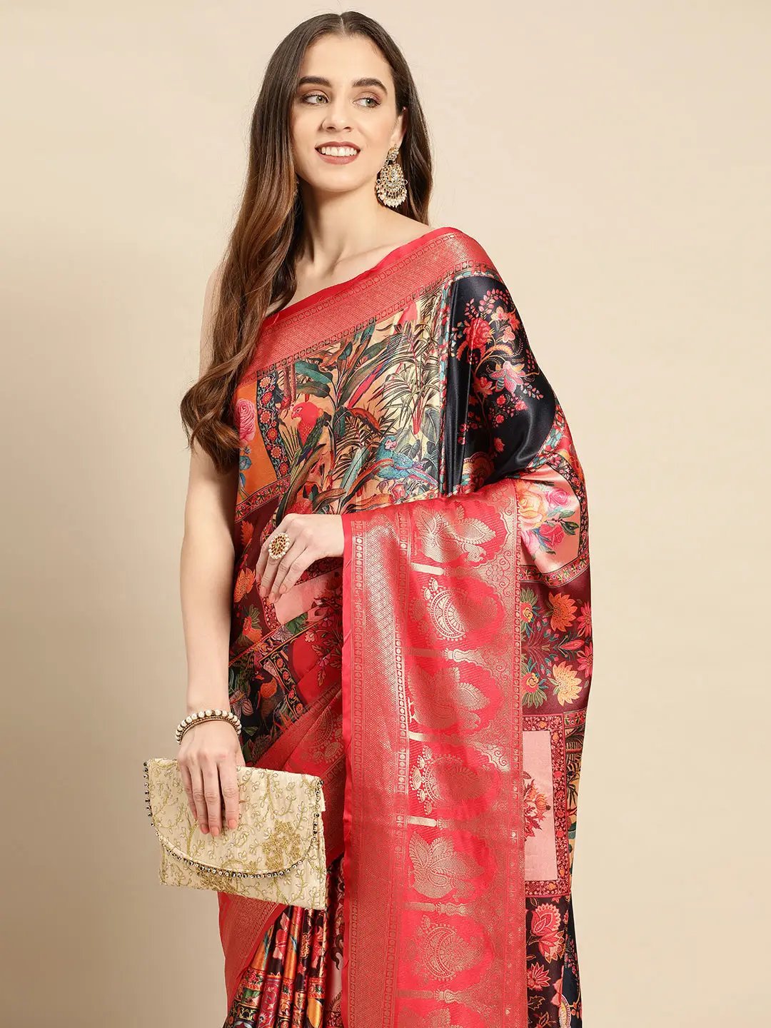 Soft Satin Kanchi Border Kalamkari Saree