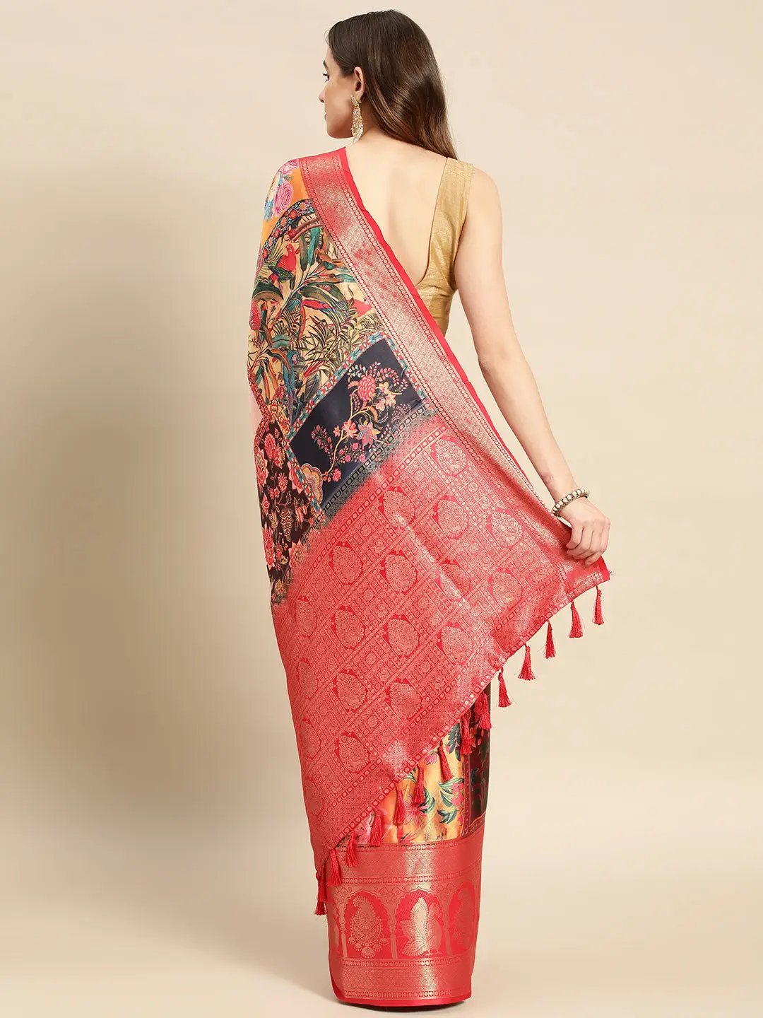 Soft Satin Kanchi Border Kalamkari Saree