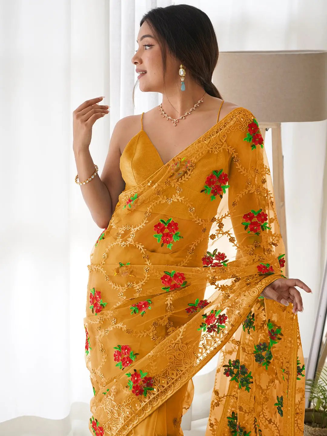 Buy Yellow Dola Silk Wedding Wear Zari Work Saree Online From Wholesale  Salwar.