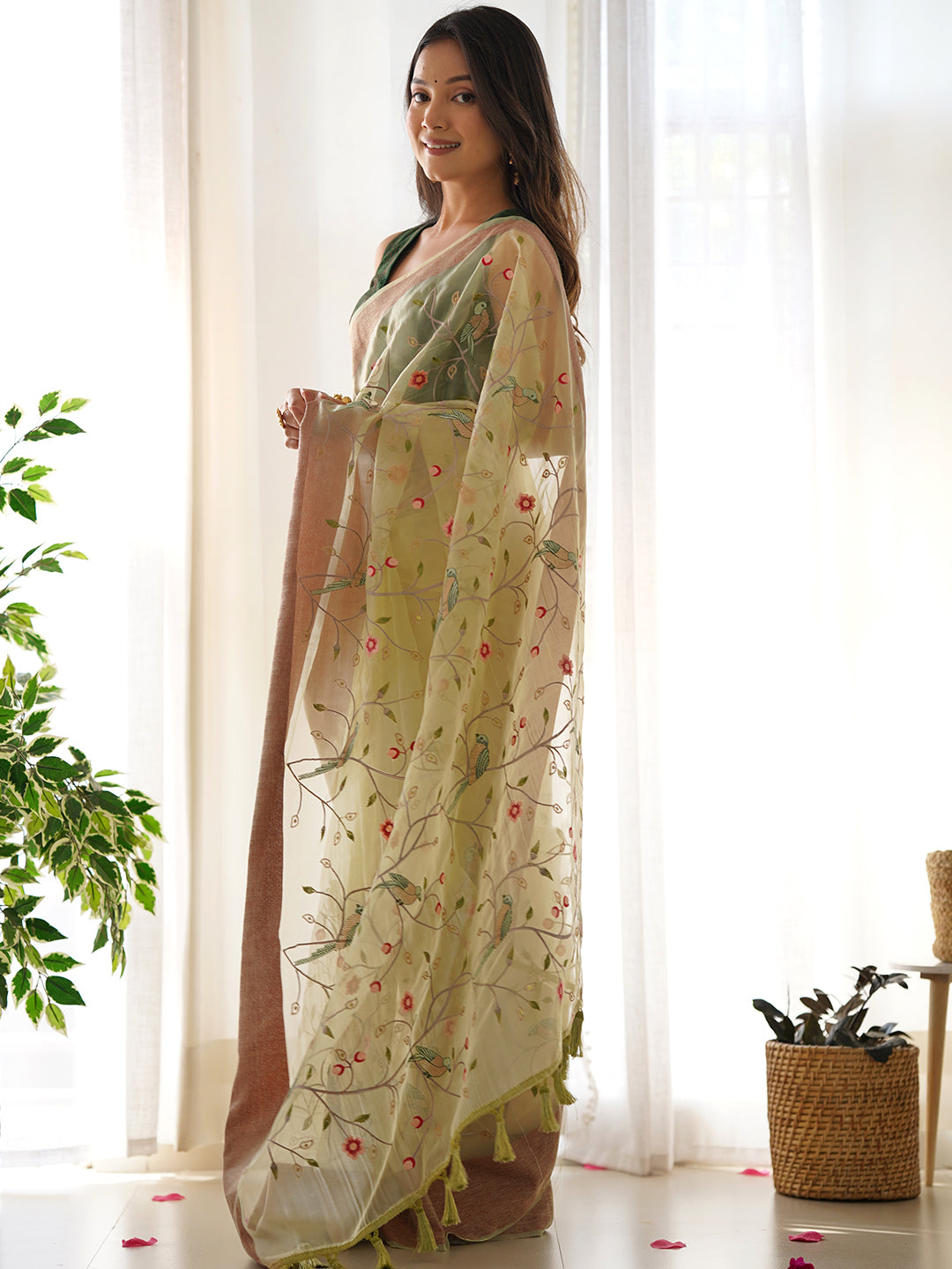 Vastranand Shop Organza Silk Saree with Embroidery Work