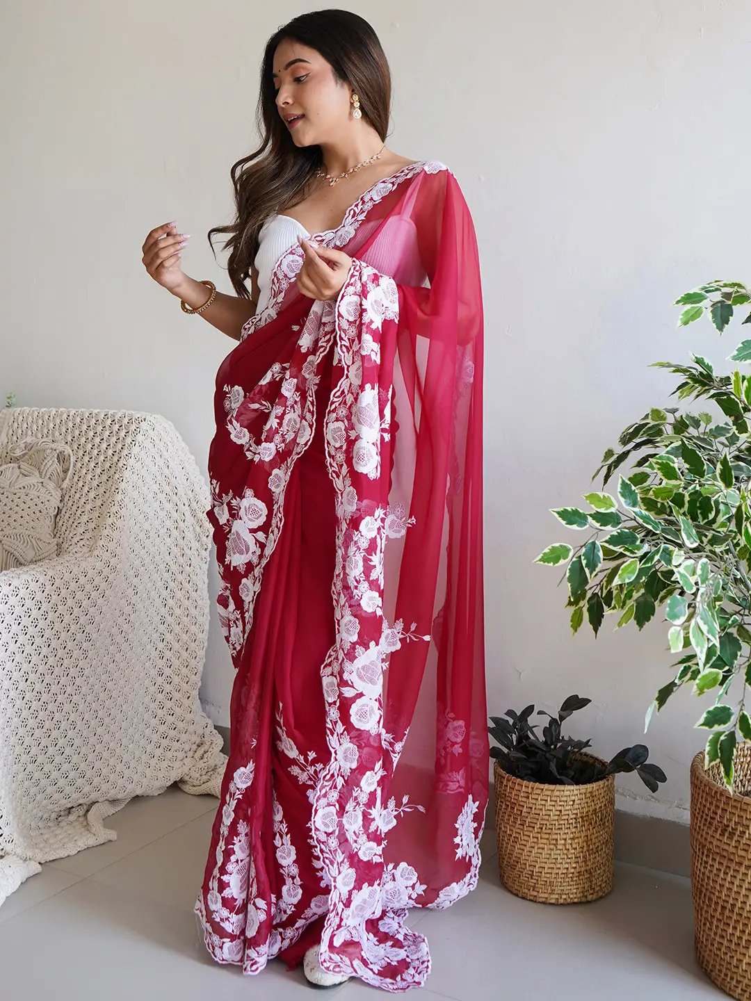  Beautiful Thai Organza Silk Saree with Cutdana Embroidery