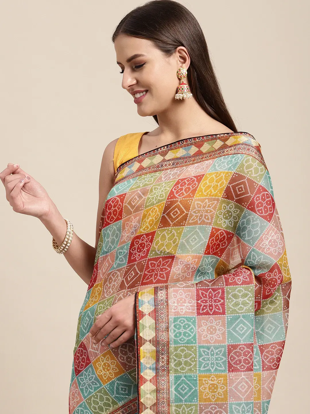 Soft Linen Kalamkari Block Print Sarees