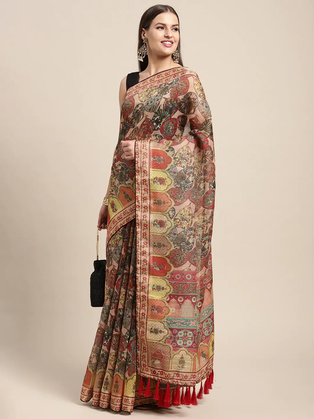 Soft Linen Kalamkari Block Print Sarees