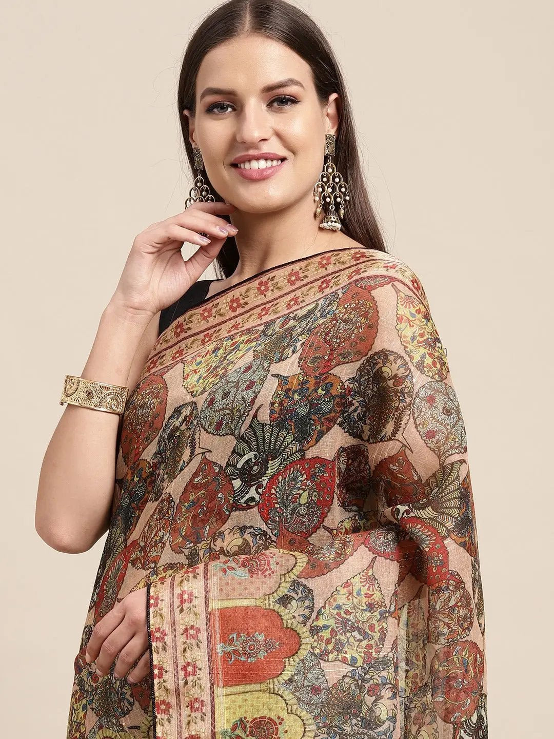 Soft Linen Kalamkari Block Print Sarees