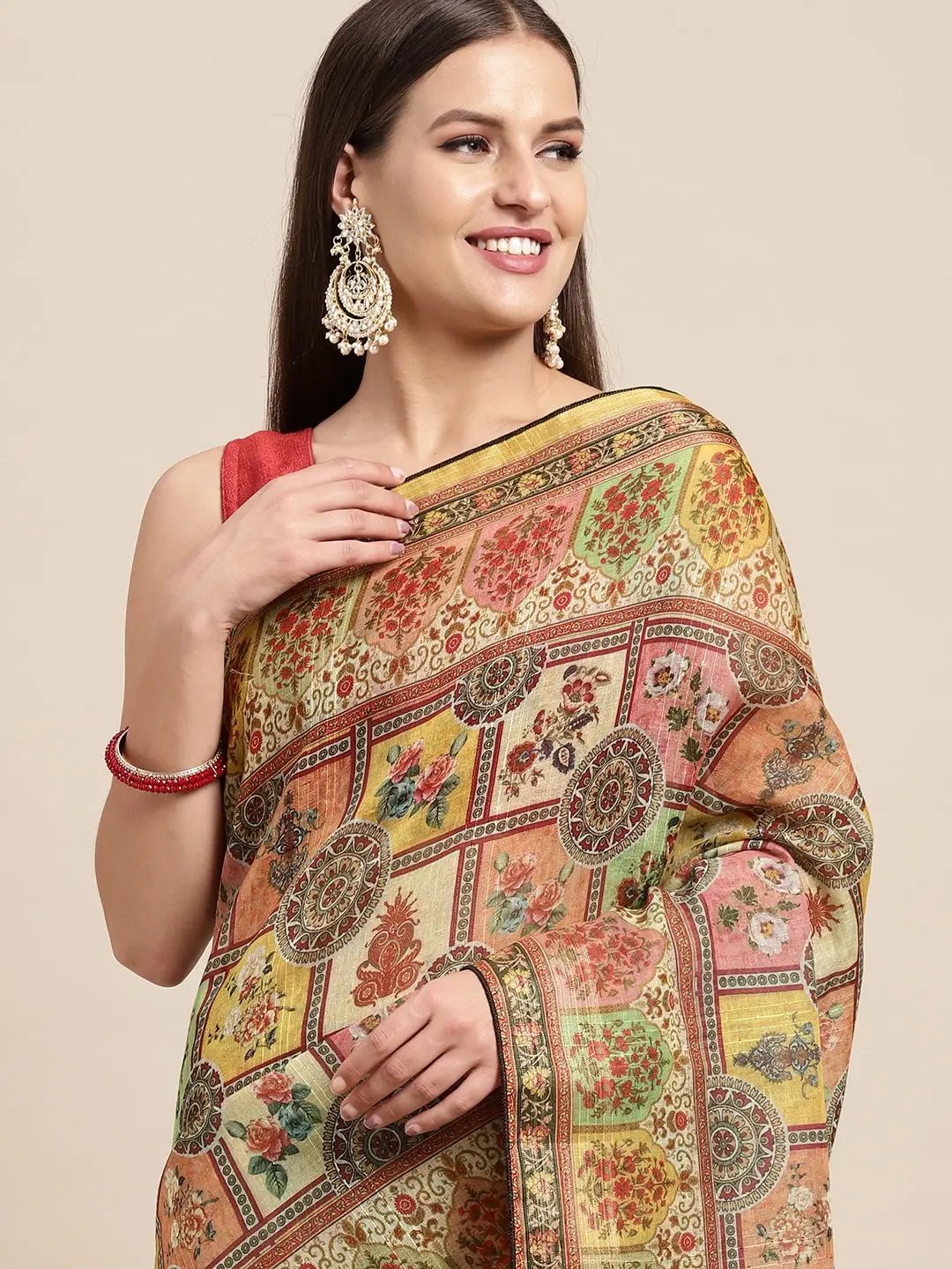 Soft Linen Kalamkari Block Print Sarees