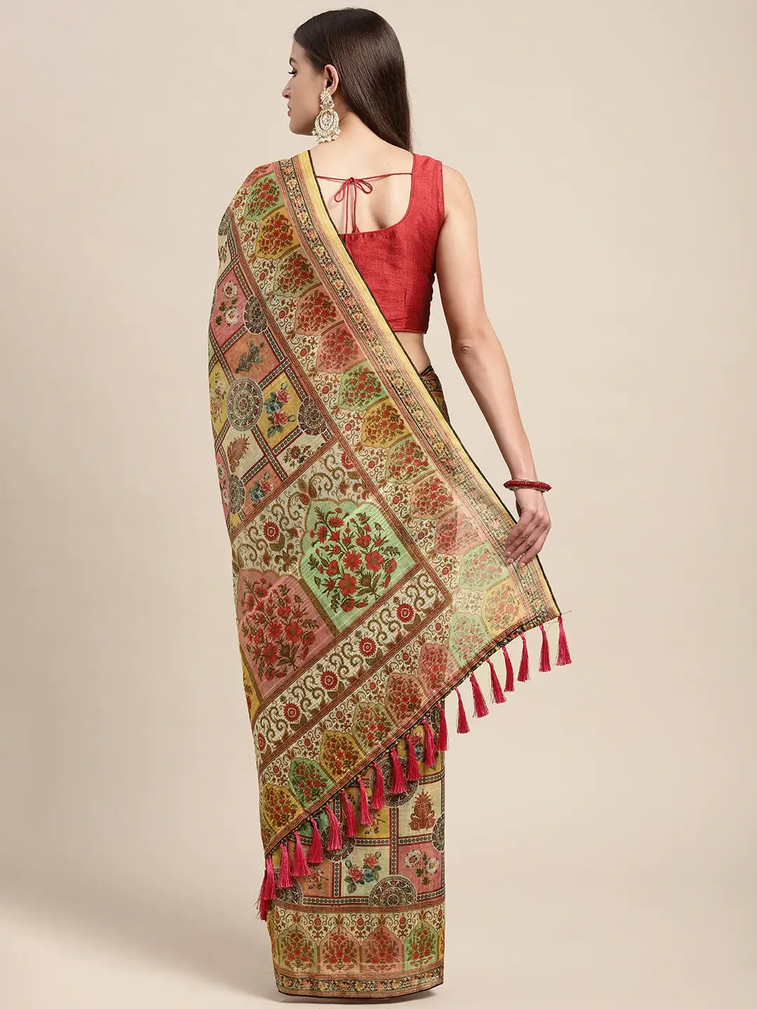 Soft Linen Kalamkari Block Print Sarees