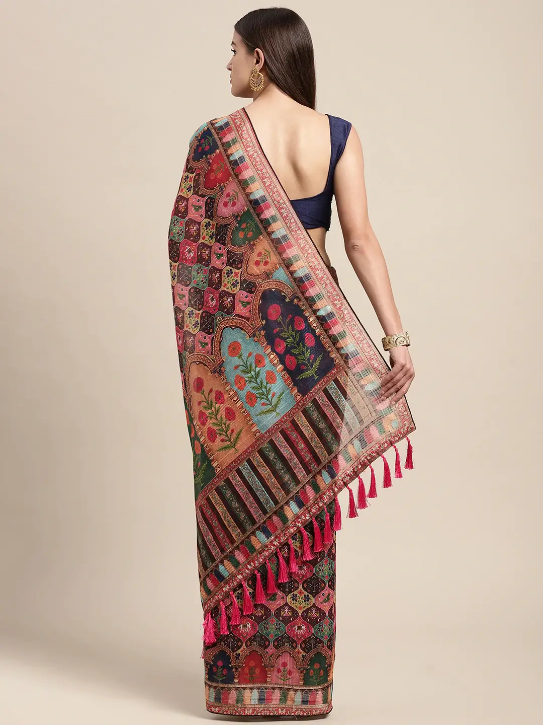 Soft Linen Kalamkari Block Print Sarees