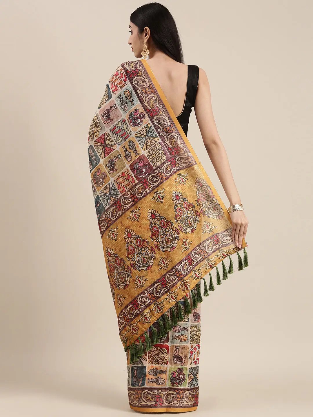 Exclusive Soft Linen Kalamkari Block Print Saree