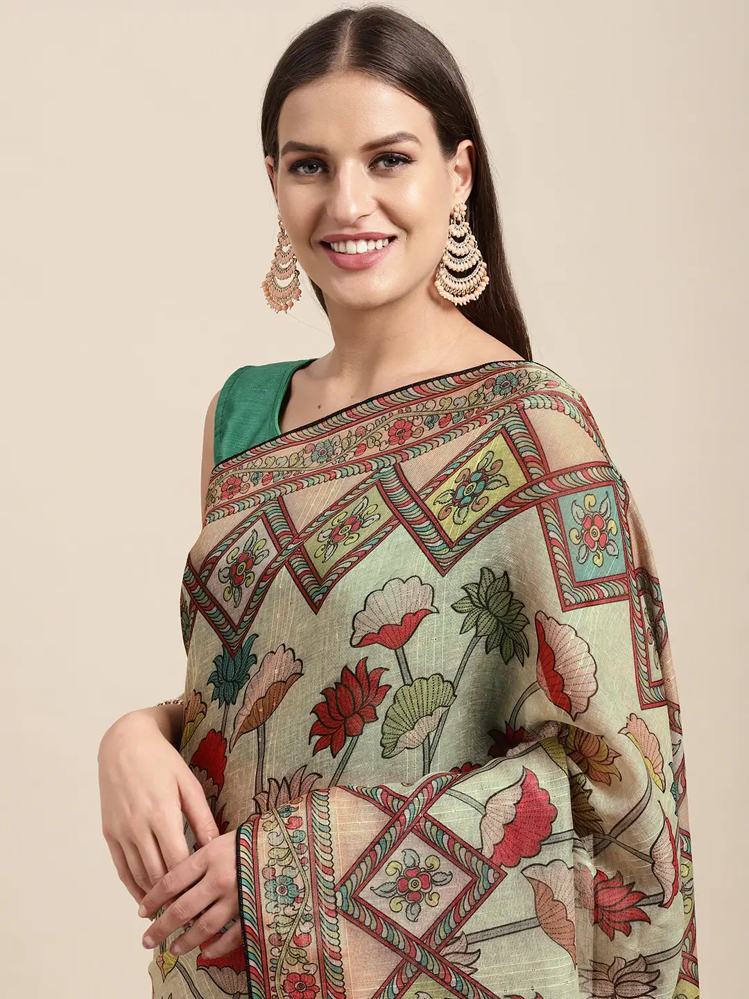 Soft Linen Kalamkari Block Print Sarees