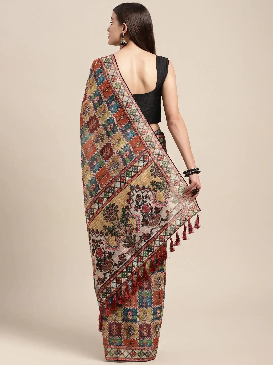 Soft Linen Kalamkari Block Print Sarees