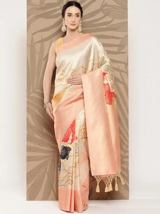 Banarasi soft silk sarees with intricate flower prints