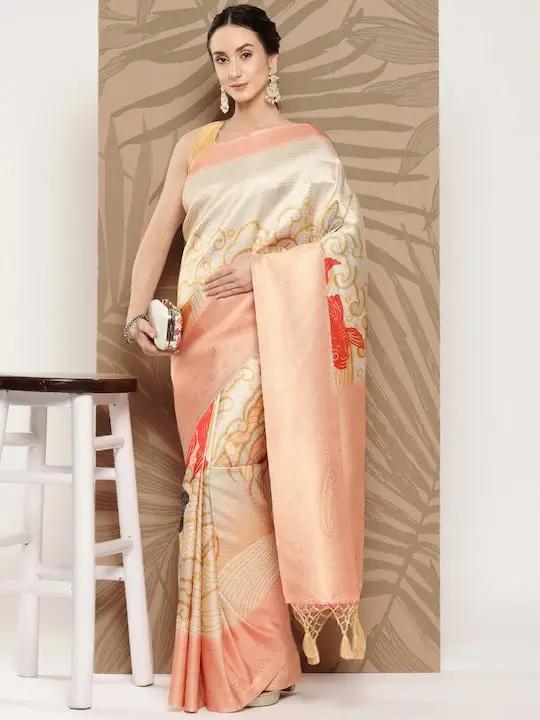 Banarasi soft silk sarees with intricate flower prints