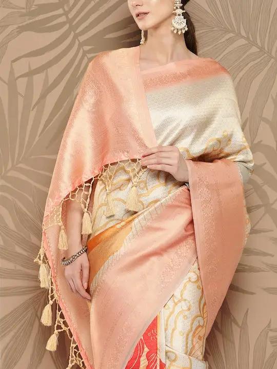 Banarasi soft silk sarees with intricate flower prints