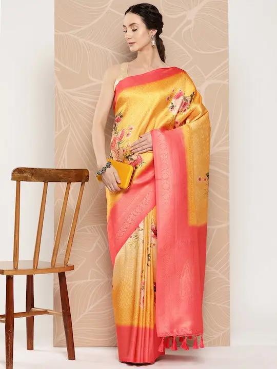 Banarasi soft silk sarees with intricate flower prints