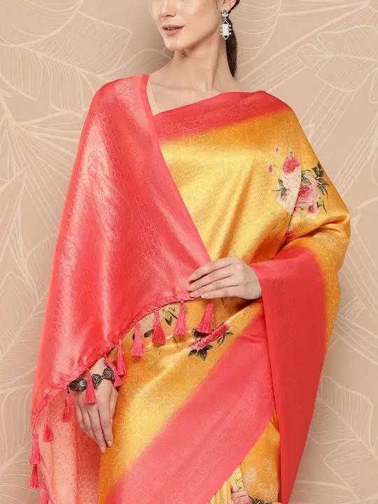 Banarasi soft silk sarees with intricate flower prints