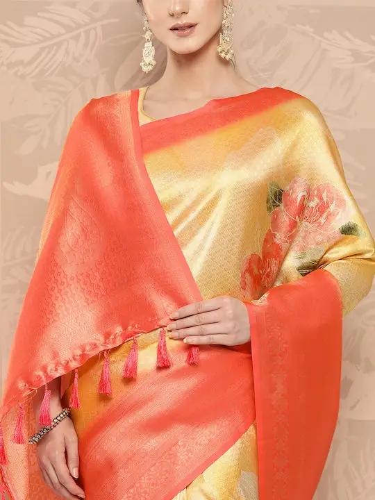 Banarasi soft silk sarees with intricate flower prints