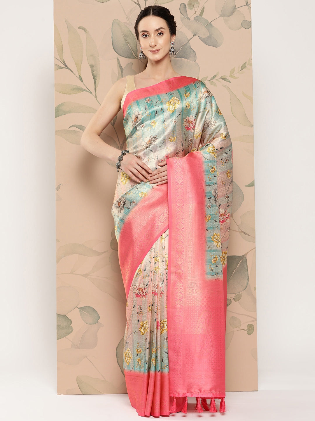 Banarasi soft silk sarees with intricate flower prints