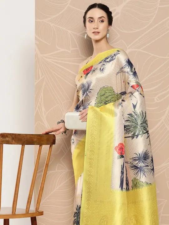 Banarasi soft silk sarees with intricate flower prints