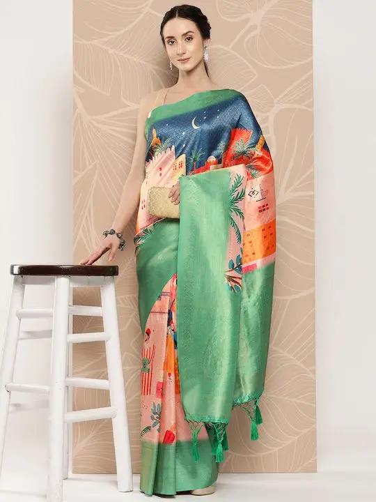 Banarasi soft silk sarees with intricate flower prints