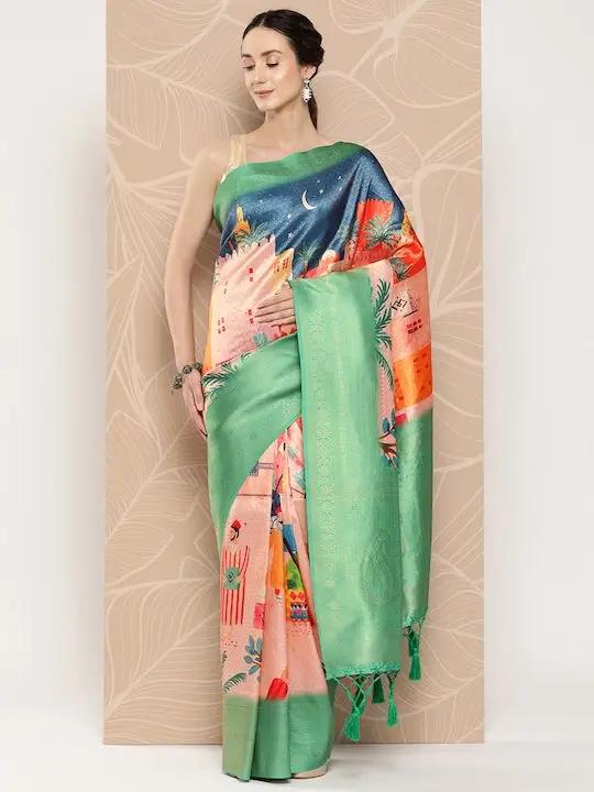 Banarasi soft silk sarees with intricate flower prints