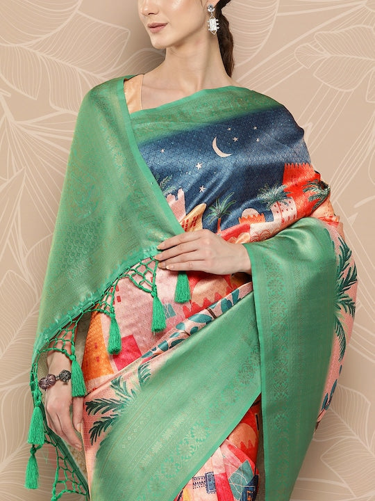 Banarasi soft silk sarees with intricate flower prints