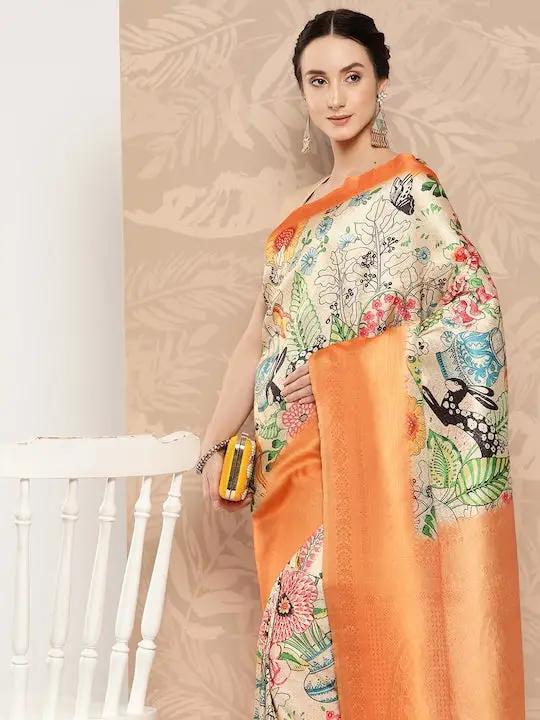 Banarasi soft silk sarees with intricate flower prints