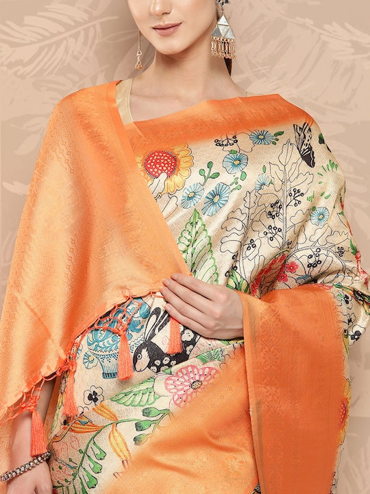 Banarasi soft silk sarees with intricate flower prints