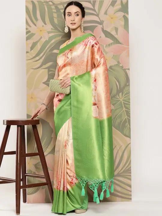 Banarasi soft silk sarees with intricate flower prints