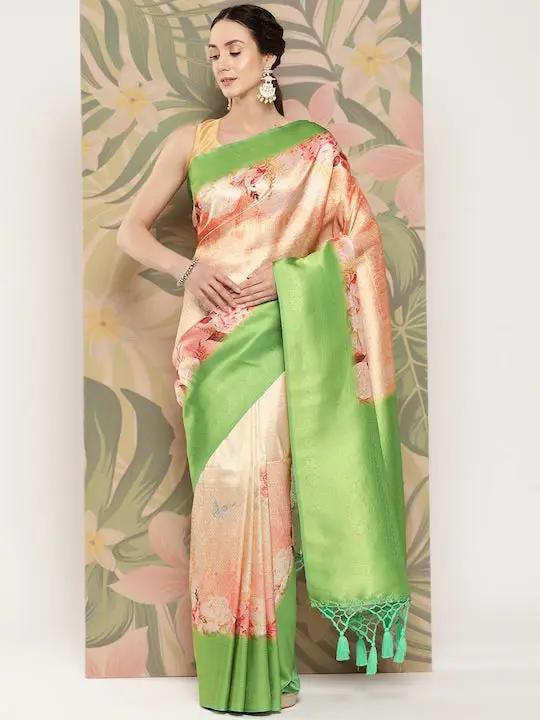 Banarasi soft silk sarees with intricate flower prints