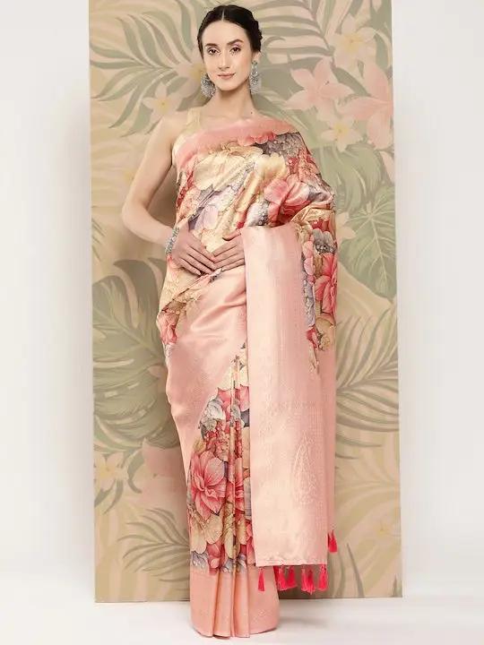 Banarasi soft silk sarees with intricate flower prints