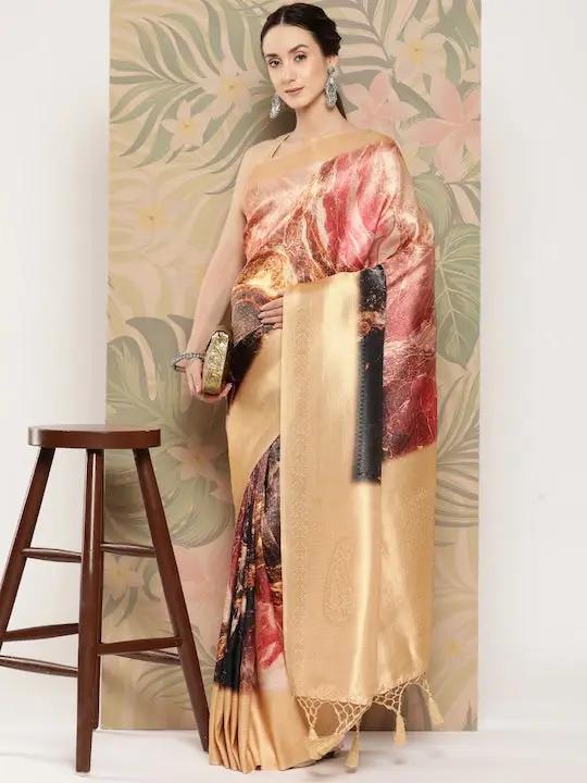 Banarasi soft silk sarees with intricate flower prints