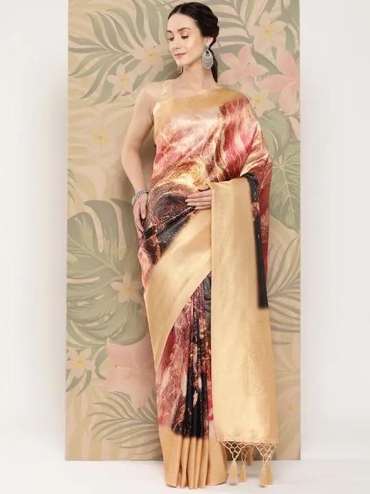 Banarasi soft silk sarees with intricate flower prints