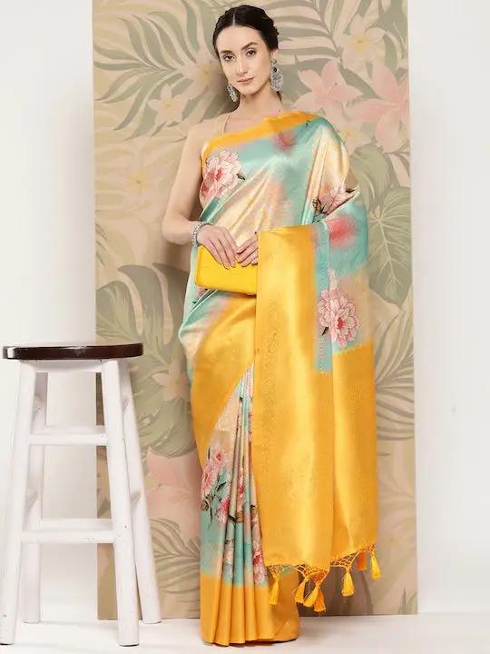 Banarasi soft silk sarees with intricate flower prints