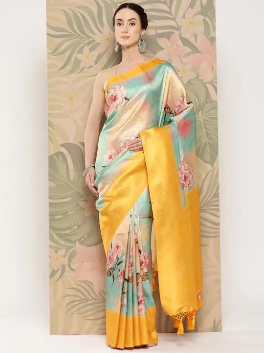 Banarasi soft silk sarees with intricate flower prints