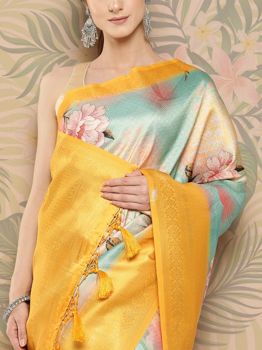 Banarasi soft silk sarees with intricate flower prints