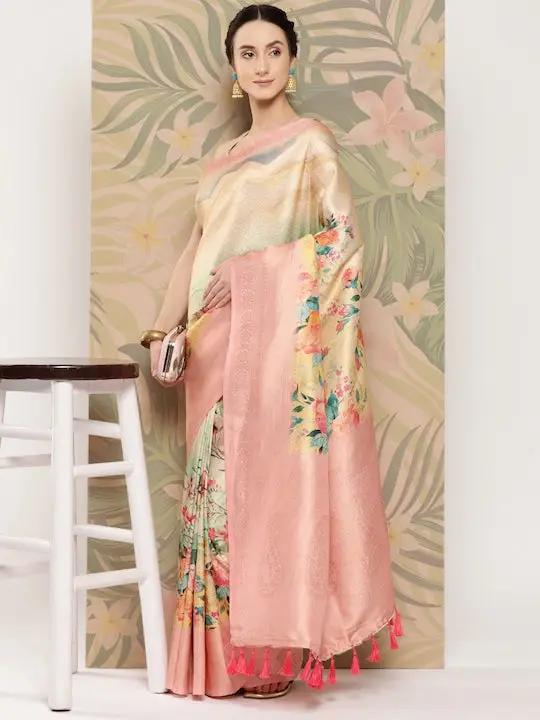 Banarasi soft silk sarees with intricate flower prints